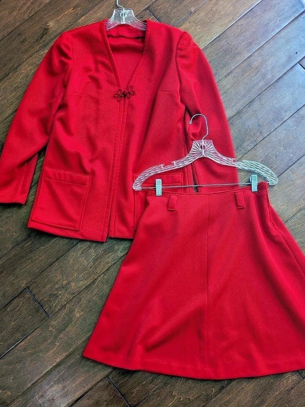 Vintage Red Two-Piece Jacket & Skirt Set